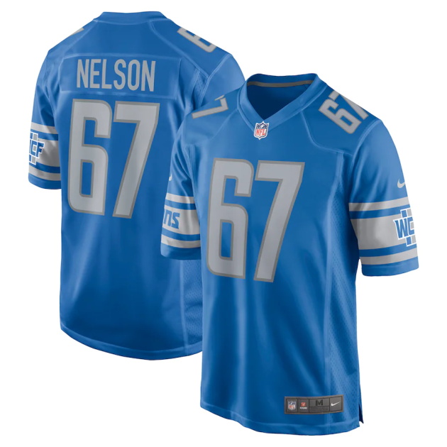 mens nike matt nelson blue detroit lions game jersey